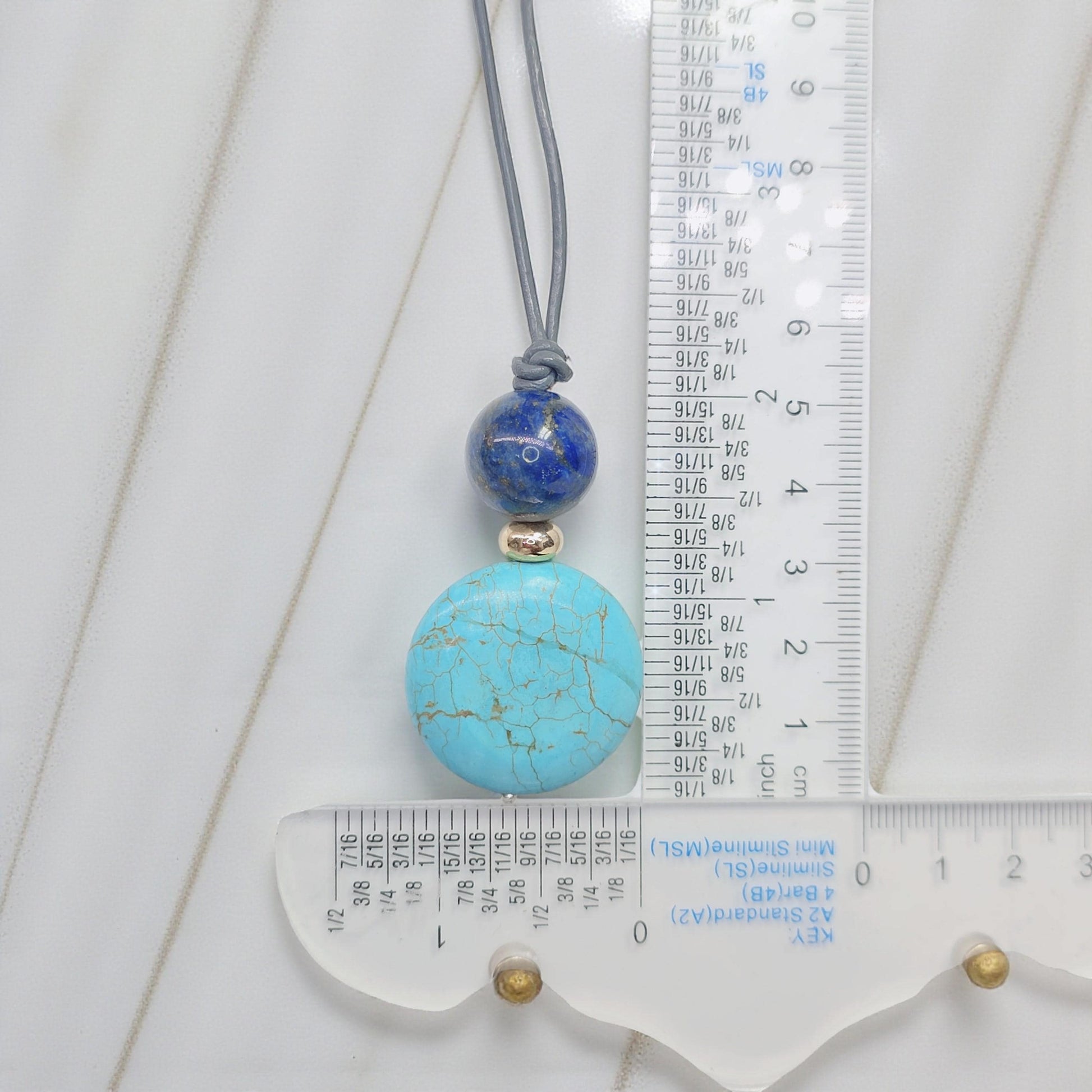 Turquoise Necklace Lapis Lazuli Pendant, Natural Blue Gemstone Chunky Geometric Jewelry, Adjustable Leather Cord