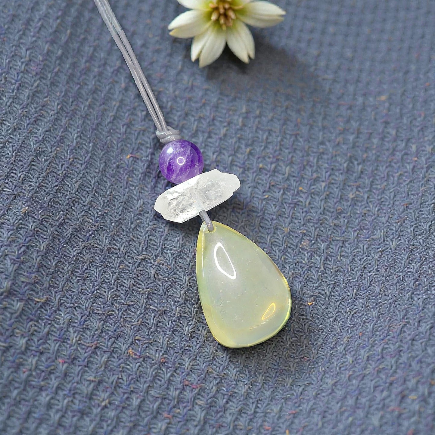 Citrine Necklace Amethyst Quartz Crystal Pendant Geometric Chunky Jewelry for Women Men, Adjustable Leather Cord Birthstone Gift