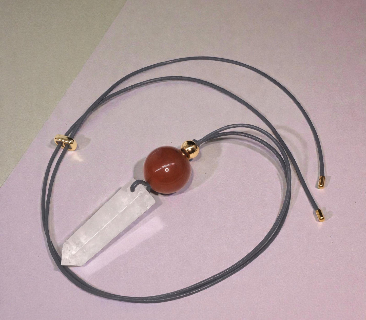 Chunky Clear Quartz Wand Necklace, Geometric Red Jasper Pendant on 30" Adjustable Real Leather Cord, Large Natural Crystal Healing #2539