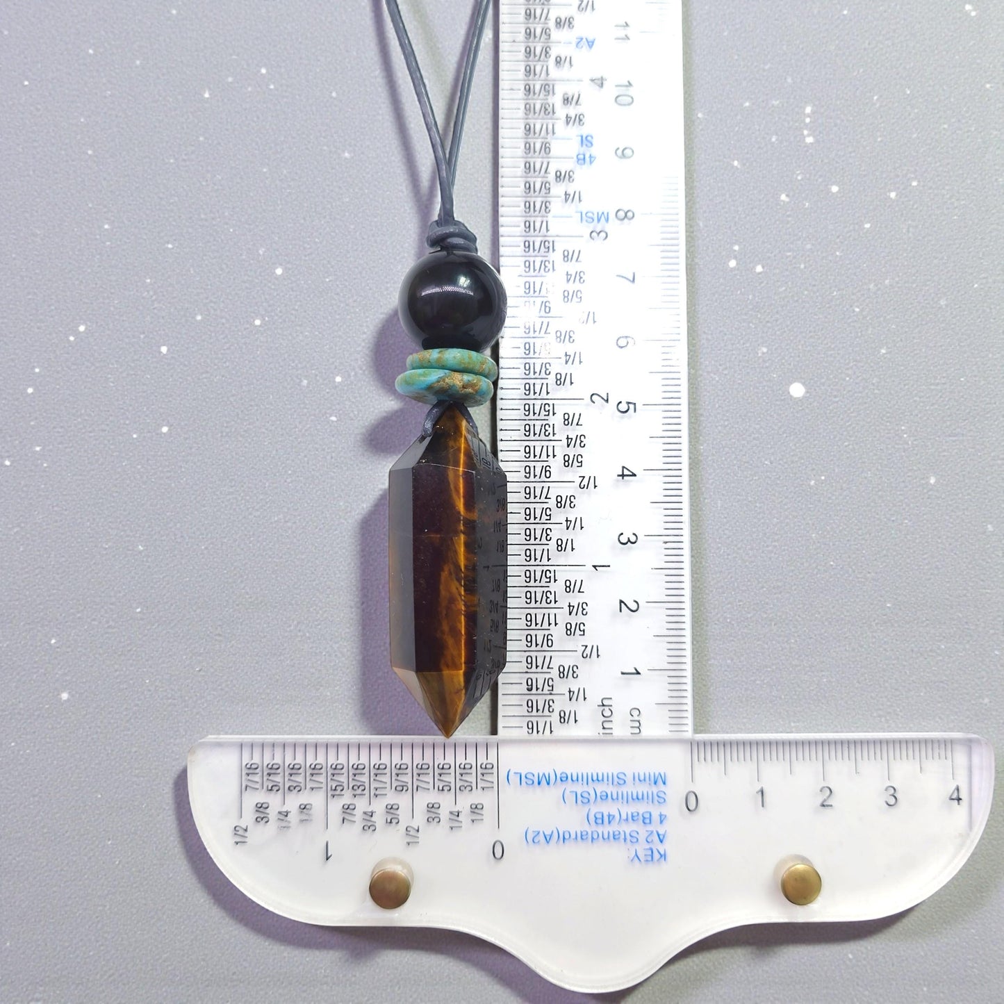 Tigers Eye Necklace Healing Crystal Pendant, Chunky Obsidian Geometric Jewelry for Men Women with Adjustable Leather Cord