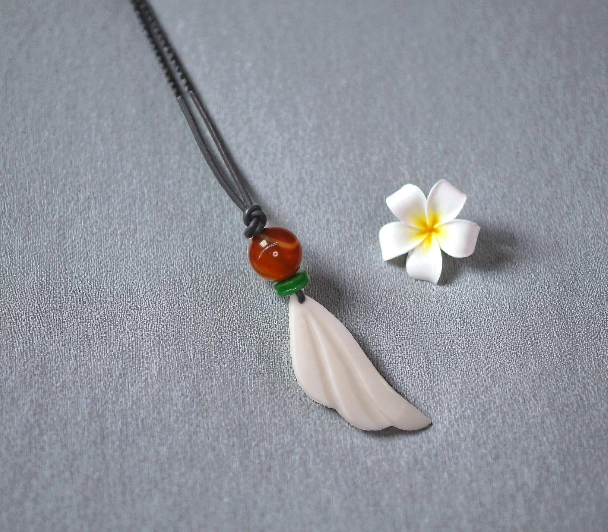 Angel Wing Necklace, Chunky Geometric Carnelian & Emerald Jade Pendant, Hand-Carved Spiritual Jewelry, Adjustable Leather Gift #2586