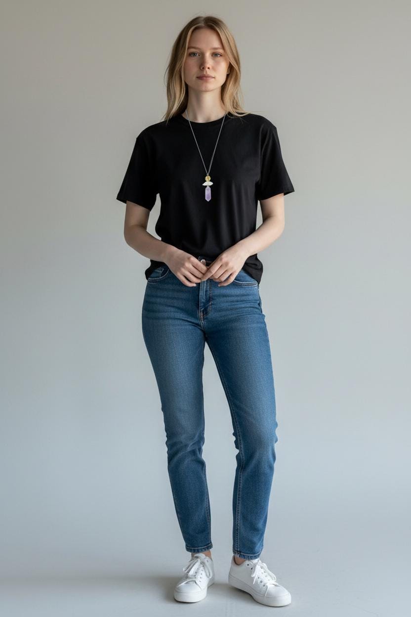 Amethyst Crystal Point Pendant Necklace, Chunky Geometric Raw Citrine Clear Quartz Healing Jewelry, Adjustable Leather Cord