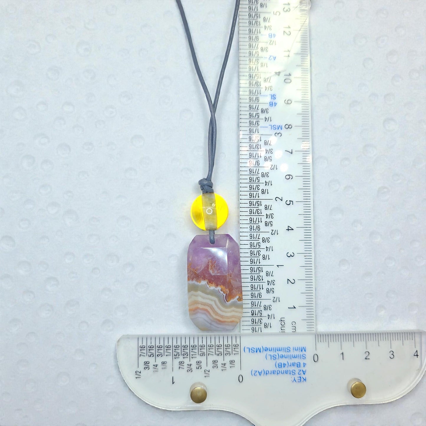 Chevron Amethyst Crystal Pendant Necklace, Chunky Geometric Citrine Healing Stone Jewelry, Adjustable Leather Cord