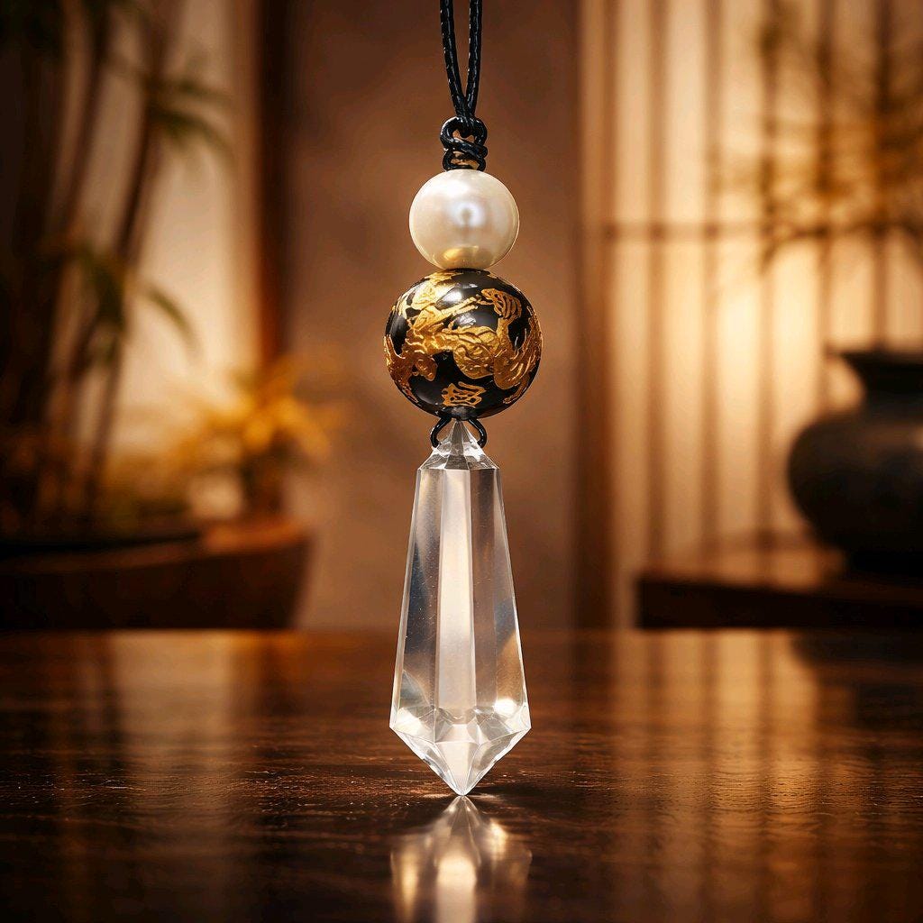 Clear Quartz Dragon Necklace, Black Onyx Chunky Geometric Pendant, Personalized Birthstone Jewelry for Men Women, Adjustable Leather Cord