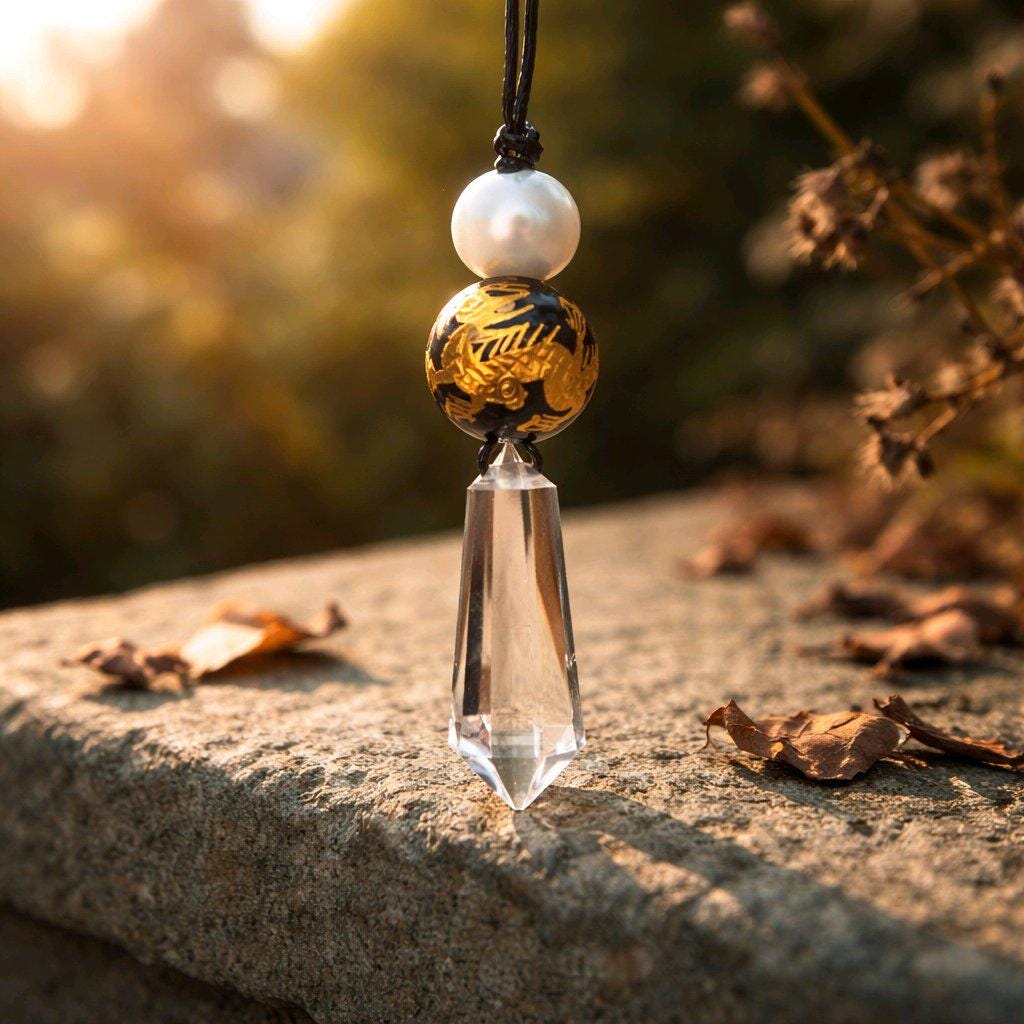 Clear Quartz Dragon Necklace, Black Onyx Chunky Geometric Pendant, Personalized Birthstone Jewelry for Men Women, Adjustable Leather Cord