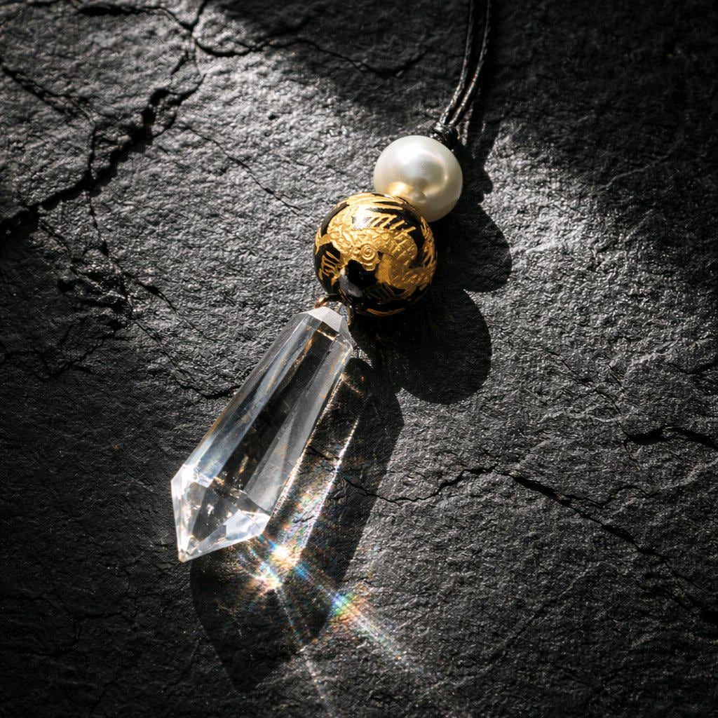 Clear Quartz Dragon Necklace, Black Onyx Chunky Geometric Pendant, Personalized Birthstone Jewelry for Men Women, Adjustable Leather Cord