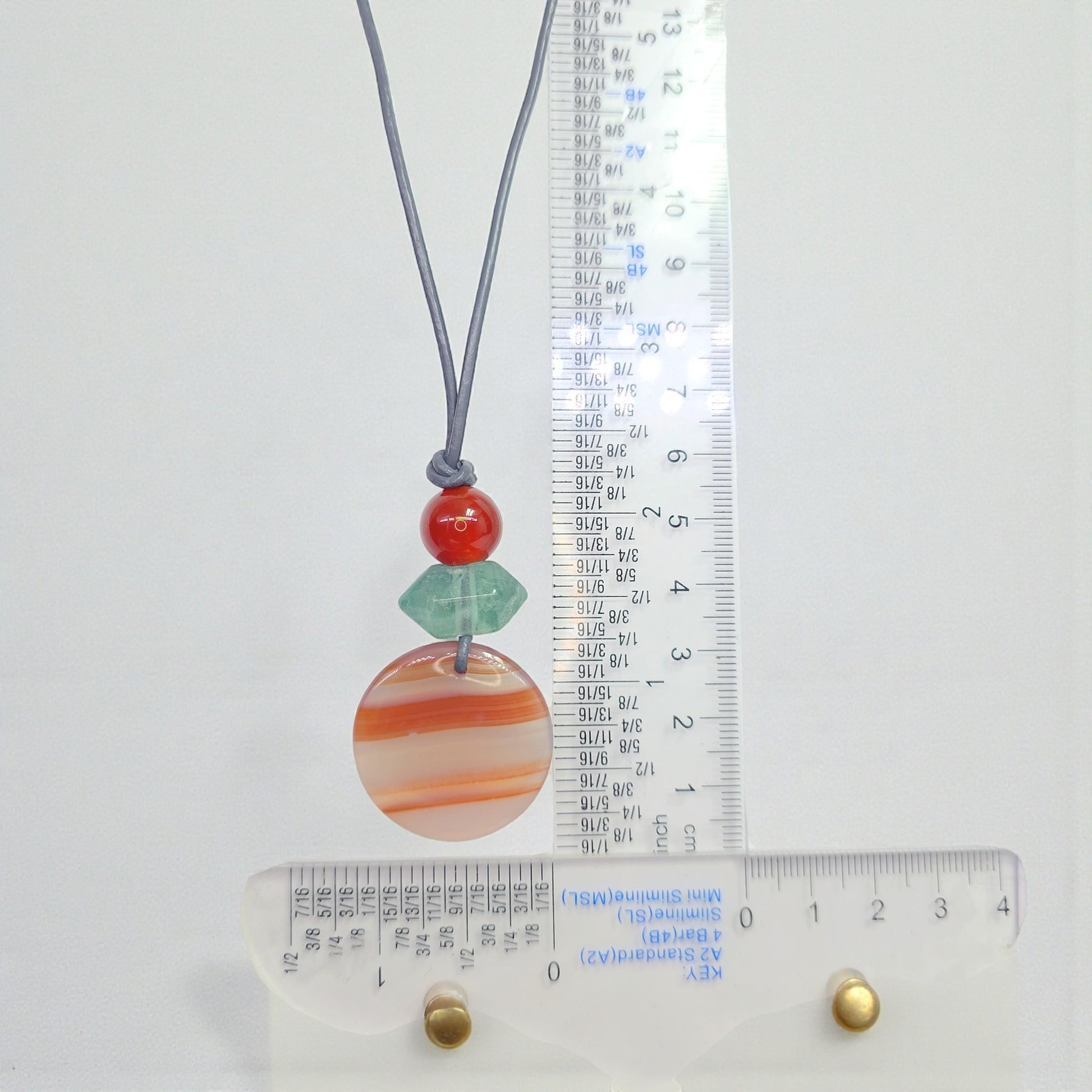 Striped Agate Necklace, Red Carnelian Chunky Geometric Pendant, Fluorite Birthstone Crystal Jewelry, Adjustable Leather Cord