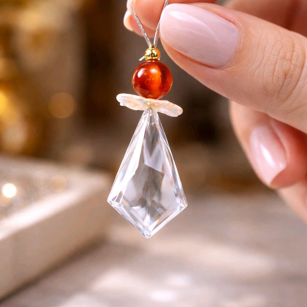 Chunky Clear Quartz Necklace, Geometric Red Carnelian & Baroque Pearl Pendant, Zen Healer Jewelry, Adjustable Leather Cord #2580