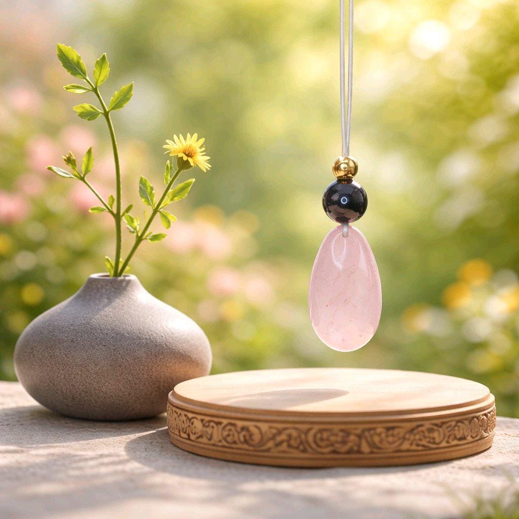 Rose Quartz Obsidian Necklace, Chunky Geometric Pink Crystal Jewelry, January Birthstone Love Gift, Adjustable Leather Cord