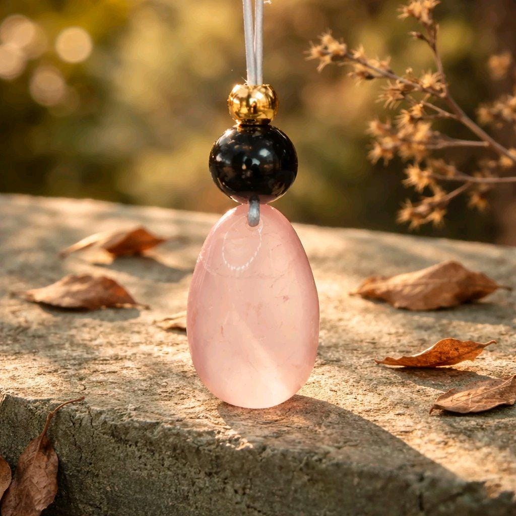 Rose Quartz Obsidian Necklace, Chunky Geometric Pink Crystal Jewelry, January Birthstone Love Gift, Adjustable Leather Cord