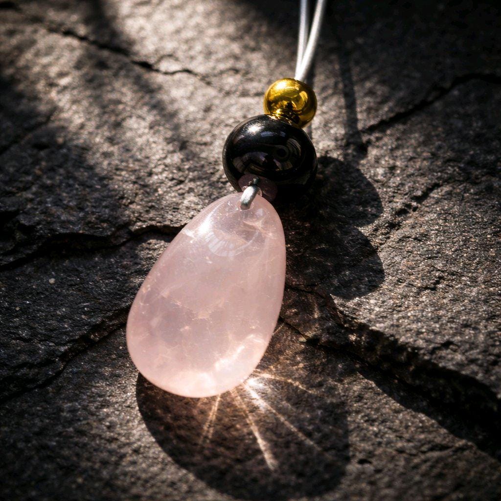 Rose Quartz Obsidian Necklace, Chunky Geometric Pink Crystal Jewelry, January Birthstone Love Gift, Adjustable Leather Cord