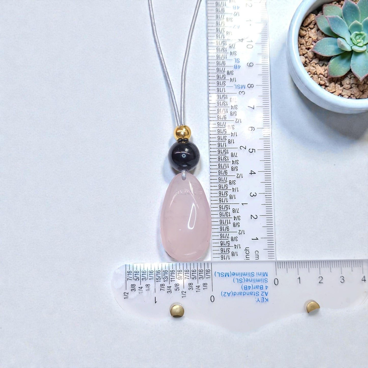 Rose Quartz Obsidian Necklace, Chunky Geometric Pink Crystal Jewelry, January Birthstone Love Gift, Adjustable Leather Cord