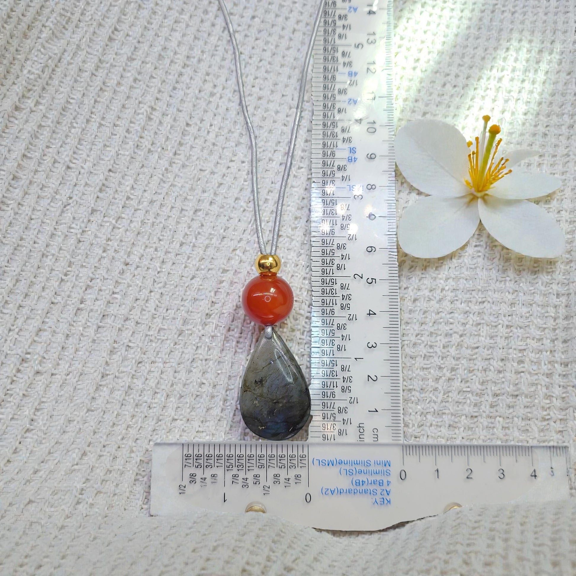 Blue Flash Labradorite Necklace, Chunky Geometric Carnelian Jewelry, July Birthstone Gift for Her, Adjustable Leather Cord