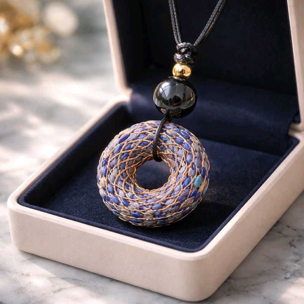 Rodin Coil Orgone Pendant Necklace, Chunky Lapis Lazuli Reiki Jewelry, Meditation Protection Gift, Adjustable Vegan Cord