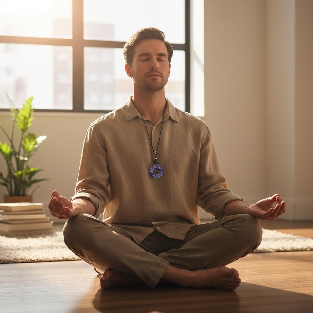 Rodin Coil Orgone Pendant Necklace, Chunky Lapis Lazuli Reiki Jewelry, Meditation Protection Gift, Adjustable Vegan Cord
