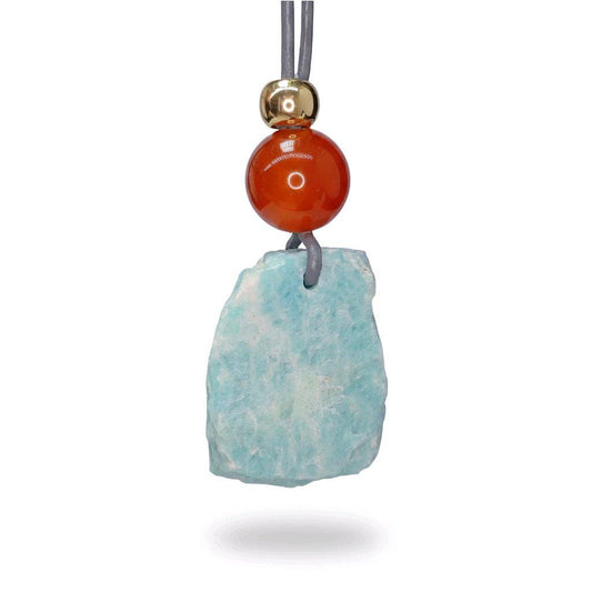 Chunky Amazonite Raw Stone Necklace, Geometric Carnelian Pendant with 18k Gold Copper Accent, Boho Spiritual Jewelry #2575