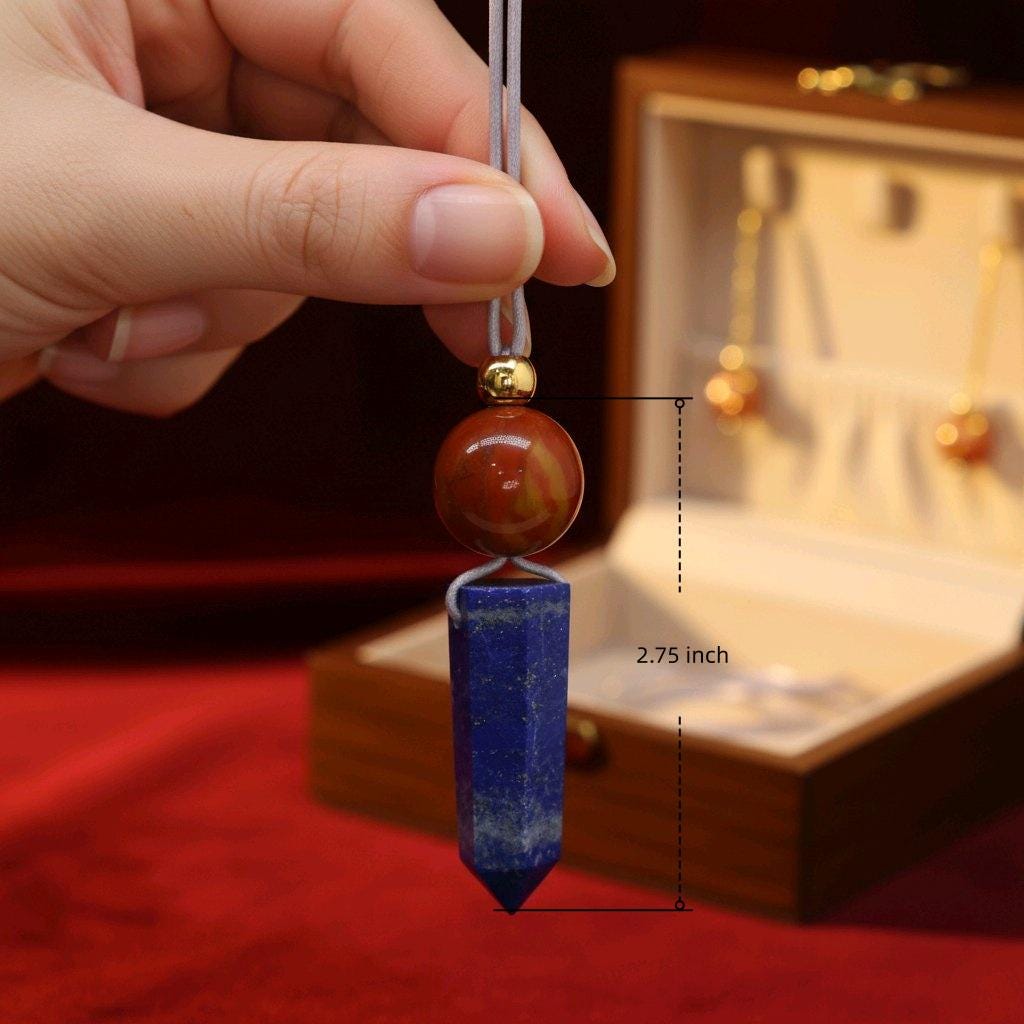 Chunky Lapis Lazuli Point Necklace, Geometric Red Jasper Pendant with 18k Gold Bead, Zen Jewelry, 30" Adjustable Real Leather Cord #2572