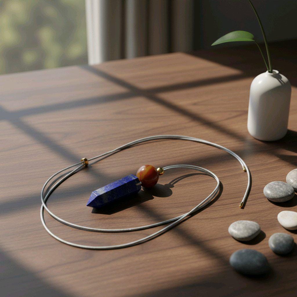 Chunky Lapis Lazuli Point Necklace, Geometric Red Jasper Pendant with 18k Gold Bead, Zen Jewelry, 30" Adjustable Real Leather Cord #2572