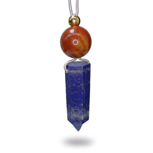 Chunky Lapis Lazuli Point Necklace, Geometric Red Jasper Pendant with 18k Gold Bead, Zen Jewelry, 30" Adjustable Real Leather Cord #2572