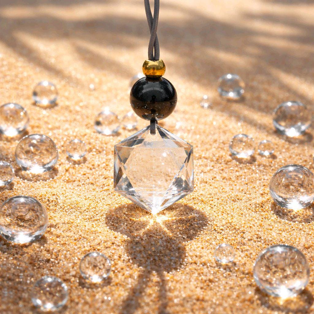 Clear Quartz Hexagram Star Necklace, Chunky Black Obsidian Stone Protection Amulet Jewelry for Men Women, Adjustable Leather Cord