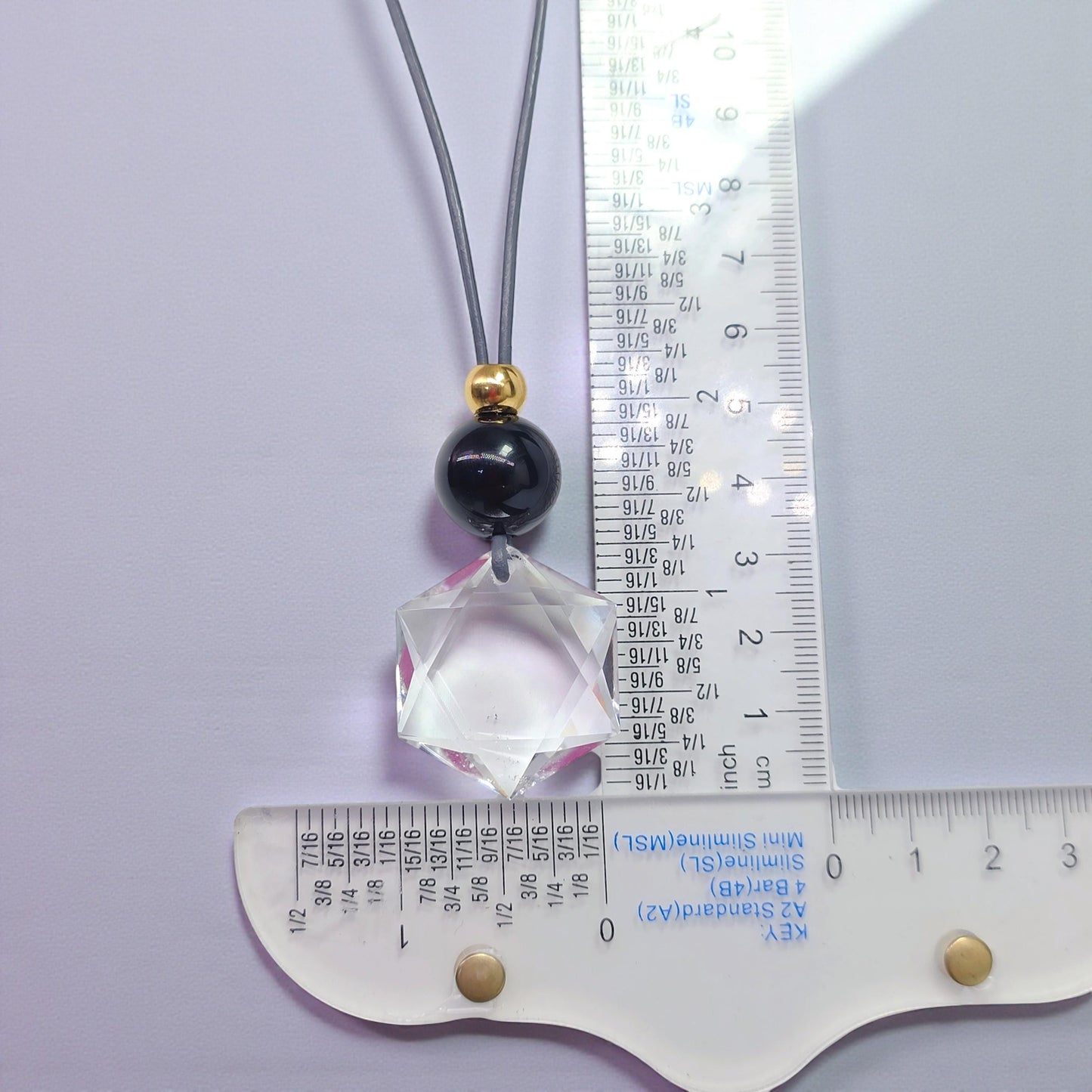 Clear Quartz Hexagram Star Necklace, Chunky Black Obsidian Stone Protection Amulet Jewelry for Men Women, Adjustable Leather Cord