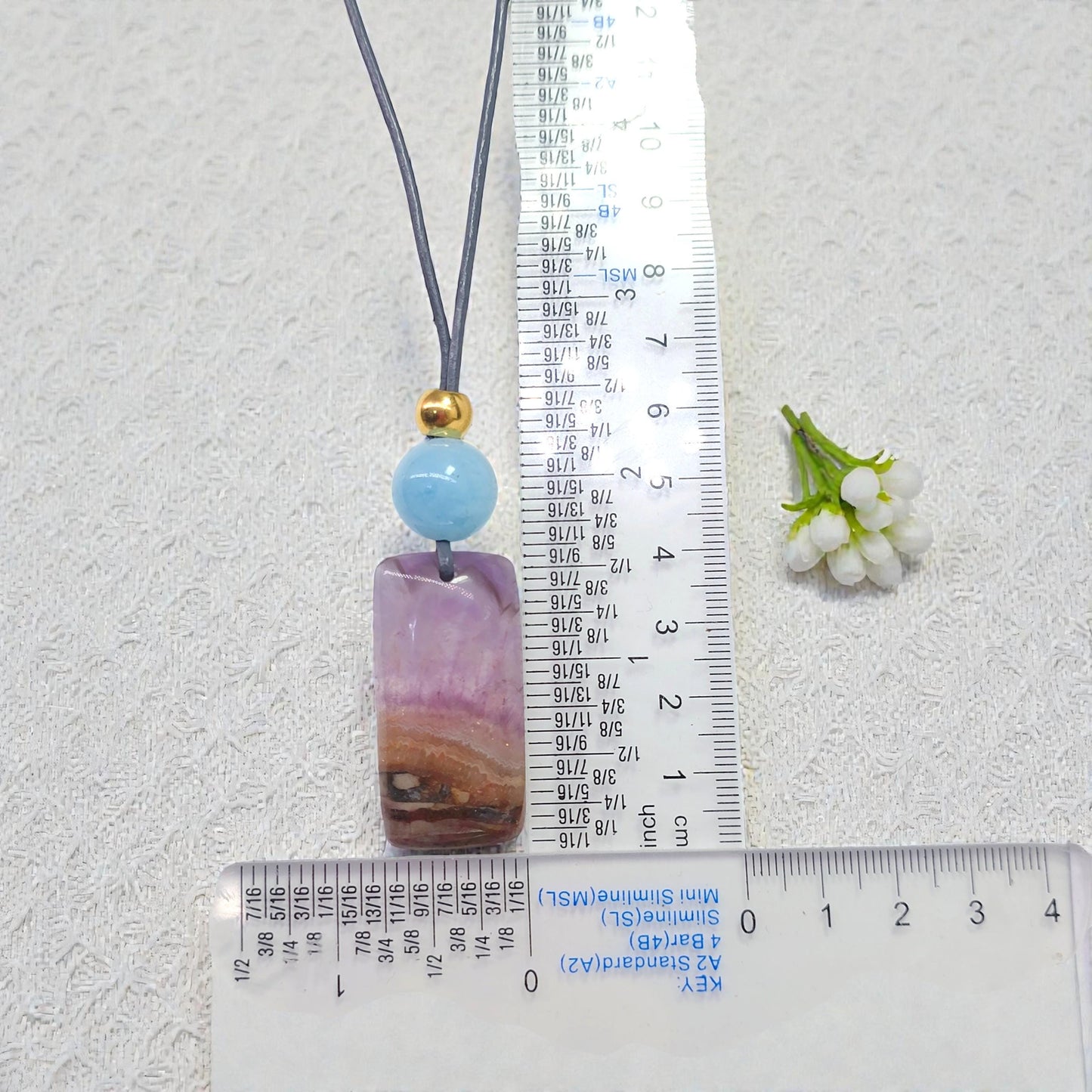 Chevron Amethyst Necklace, Chunky Natural Aquamarine Gemstone Healing Pendant for Women, Adjustable Leather Cord