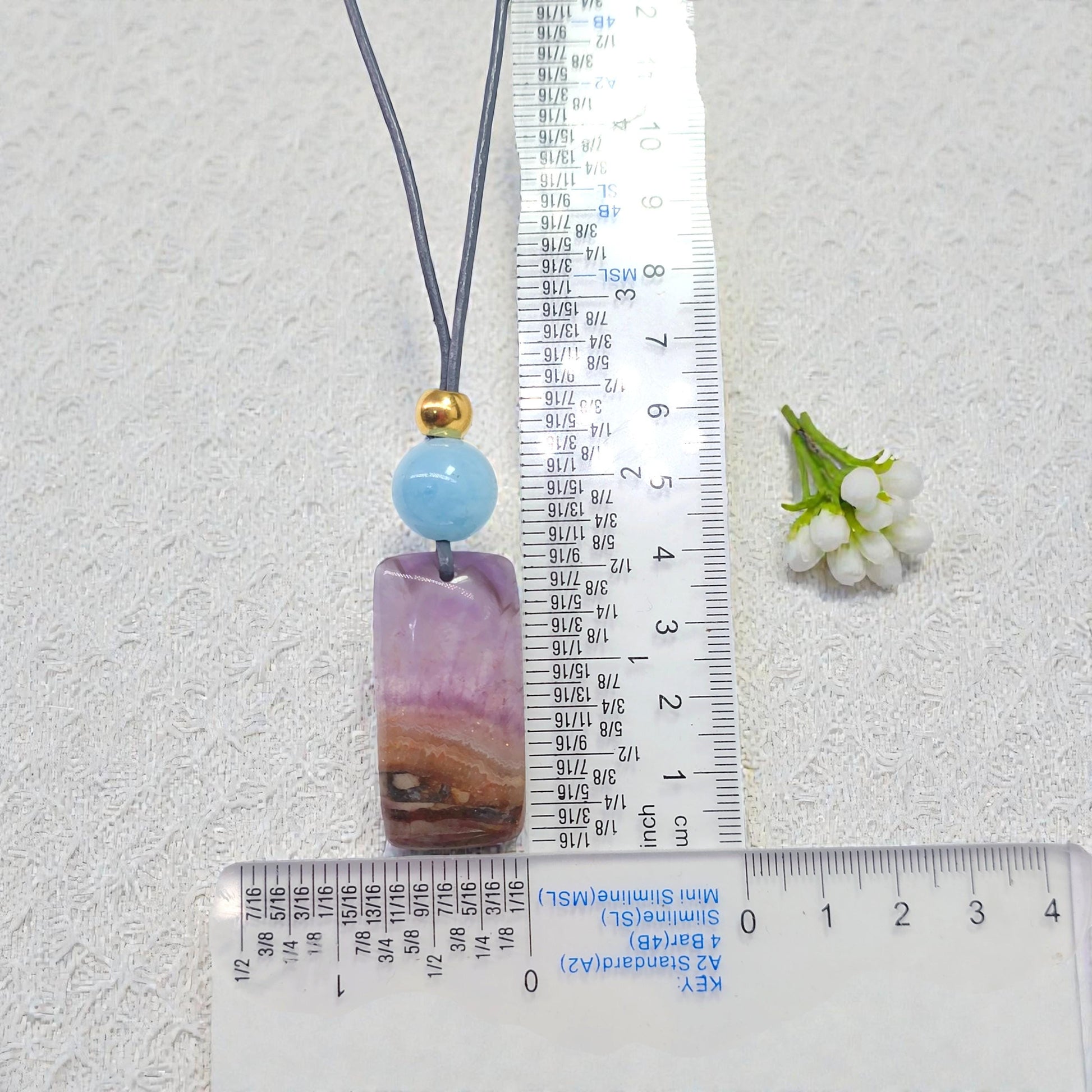 Chevron Amethyst Necklace, Chunky Natural Aquamarine Gemstone Healing Pendant for Women, Adjustable Leather Cord