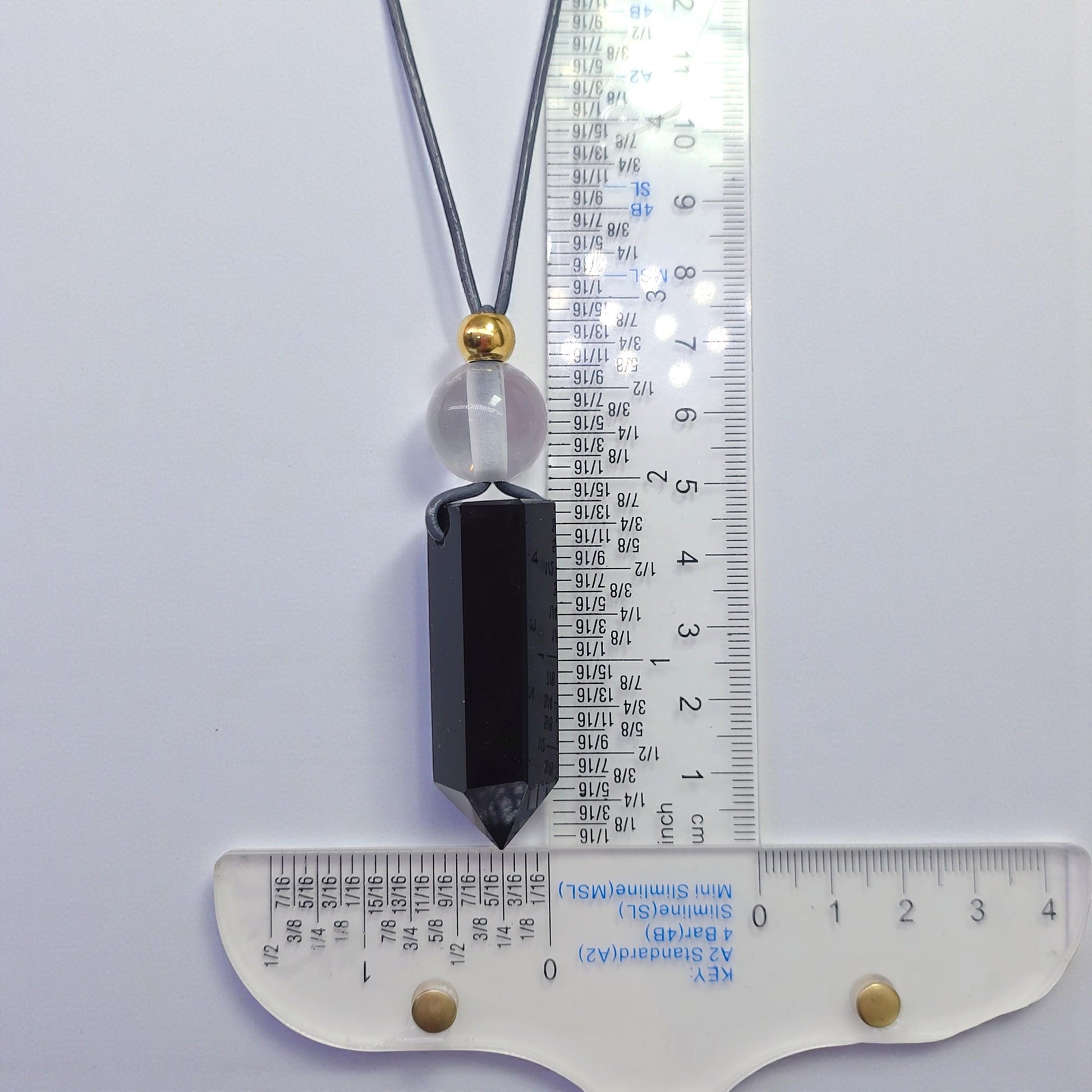 Obsidian Point Necklace, Chunky Natural Clear Quartz Crystal Hexagonal Wand Pendant for Men Women, Adjustable Leather Cord