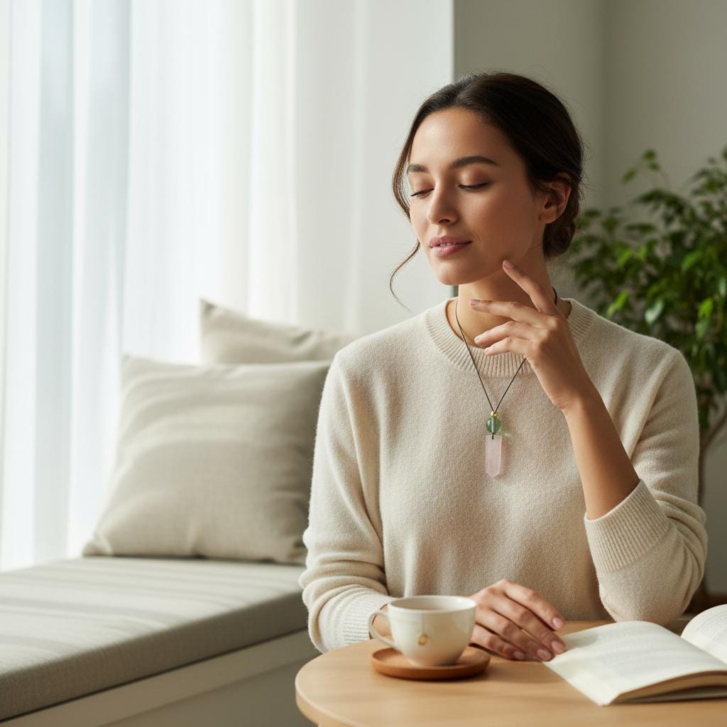 Rose Quartz Point Necklace, Chunky Natural Green Fluorite Crystal Hexagonal Wand Pendant for Women Men, Adjustable Leather Cord