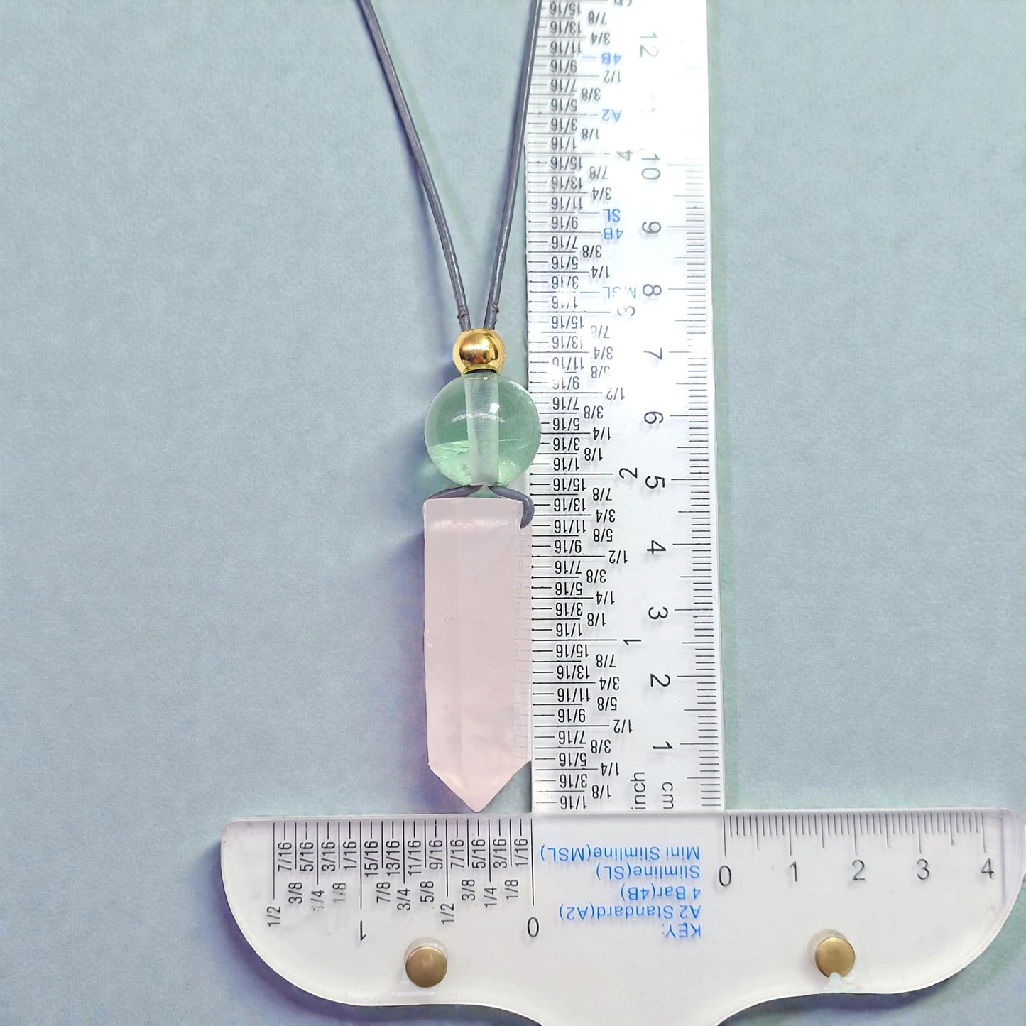 Rose Quartz Point Necklace, Chunky Natural Green Fluorite Crystal Hexagonal Wand Pendant for Women Men, Adjustable Leather Cord