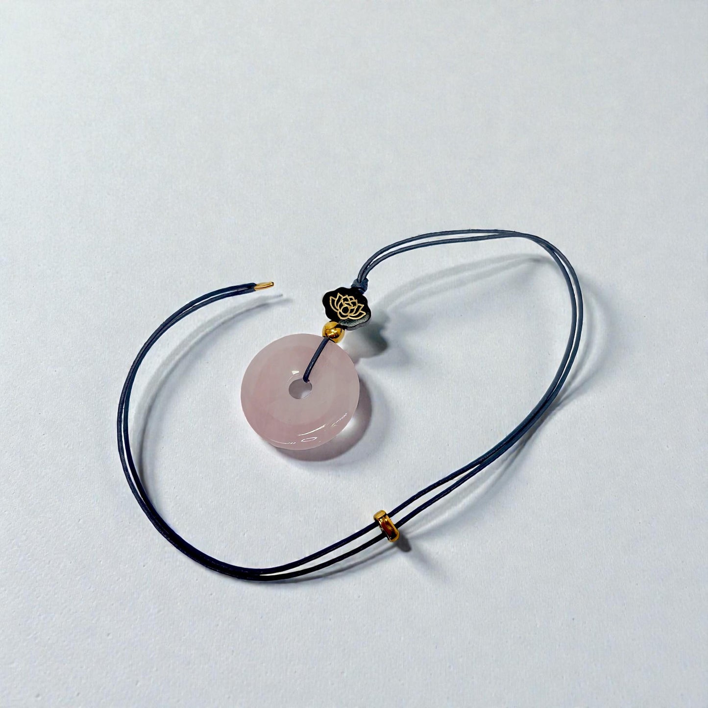 Rose Quartz Necklace Lotus Sandalwood Pendant Natural Crystal Chunky Peace Buckle Jewelry for Women Men Gift Adjustable Leather Cord