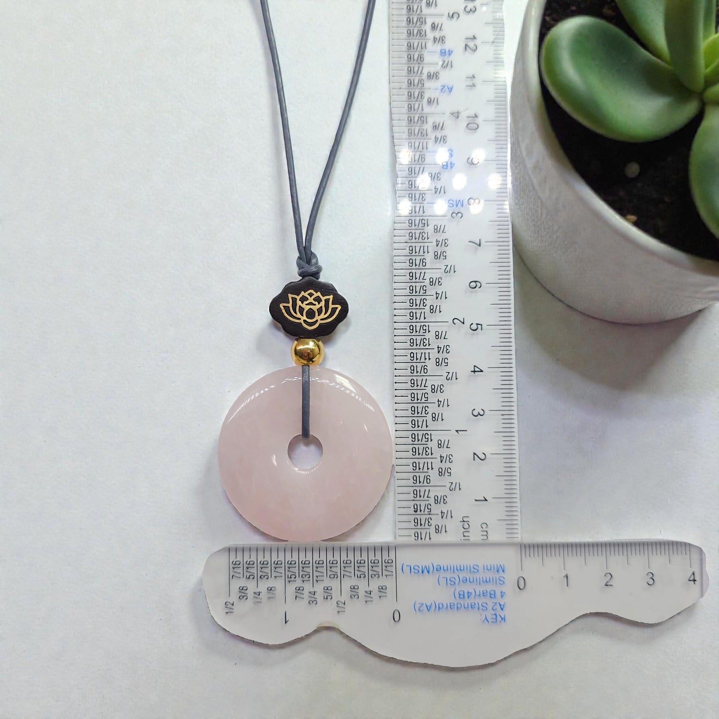 Rose Quartz Necklace Lotus Sandalwood Pendant Natural Crystal Chunky Peace Buckle Jewelry for Women Men Gift Adjustable Leather Cord