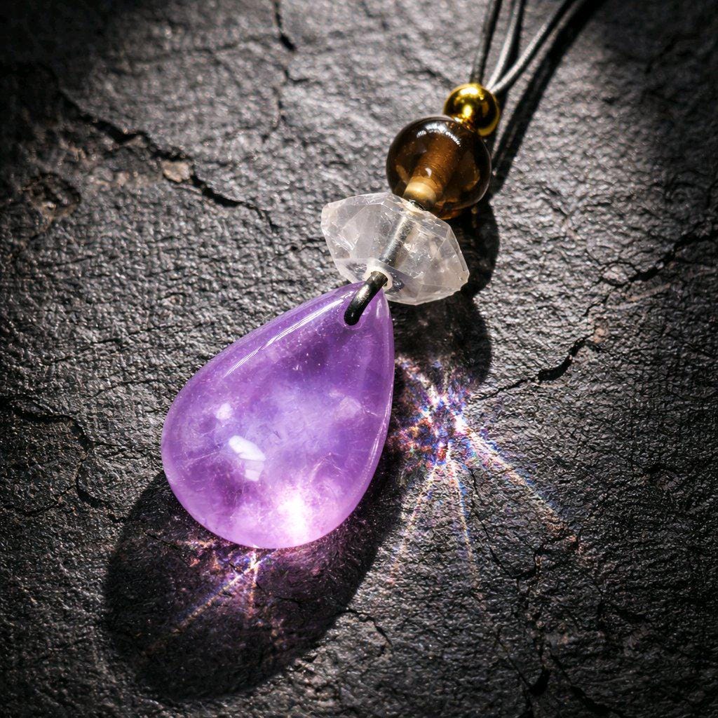 Amethyst Necklace Natural Crystal Chunky Smoky Quartz Pendant for Men Women Spiritual Healing Jewelry Adjustable Leather Cord