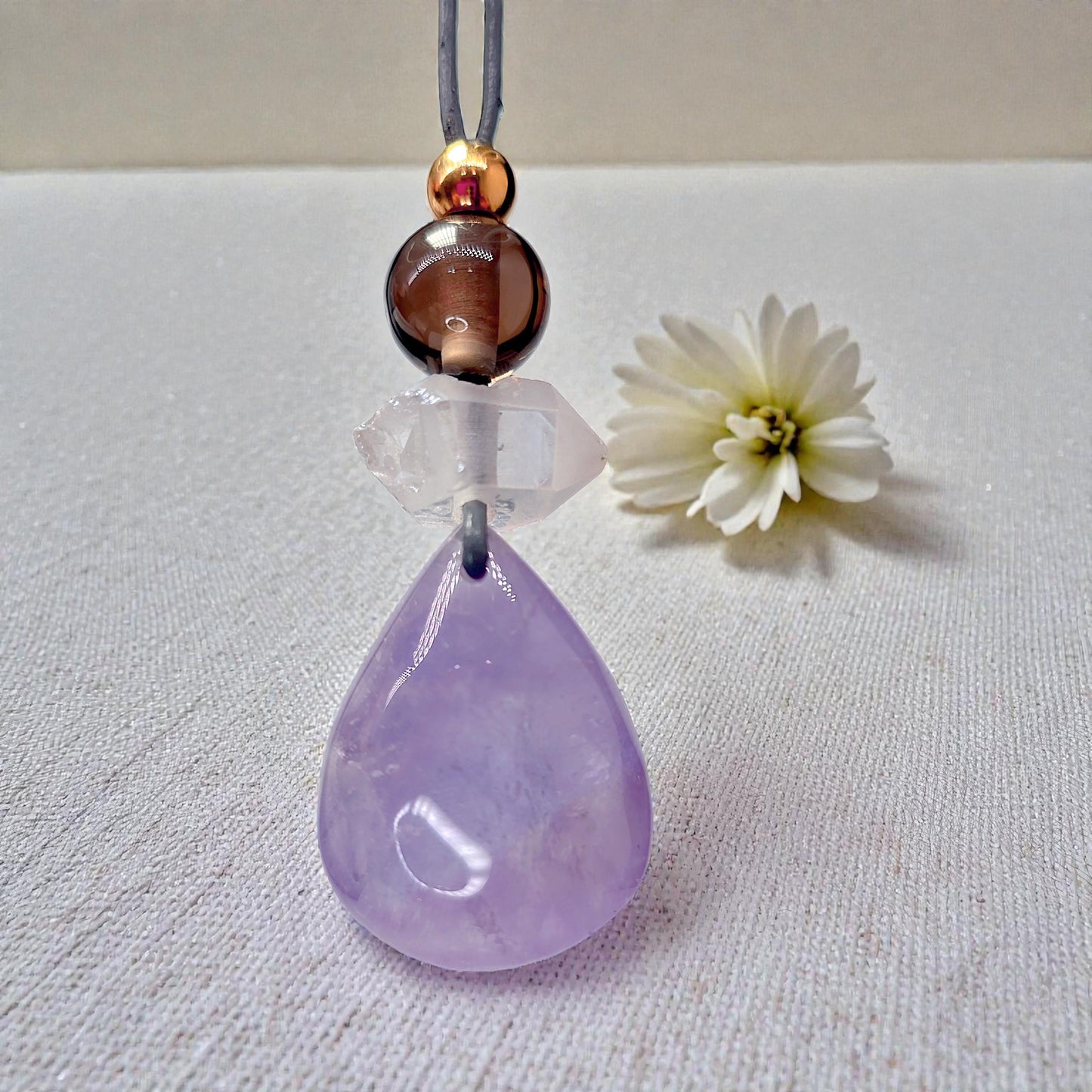 Amethyst Necklace Natural Crystal Chunky Smoky Quartz Pendant for Men Women Spiritual Healing Jewelry Adjustable Leather Cord