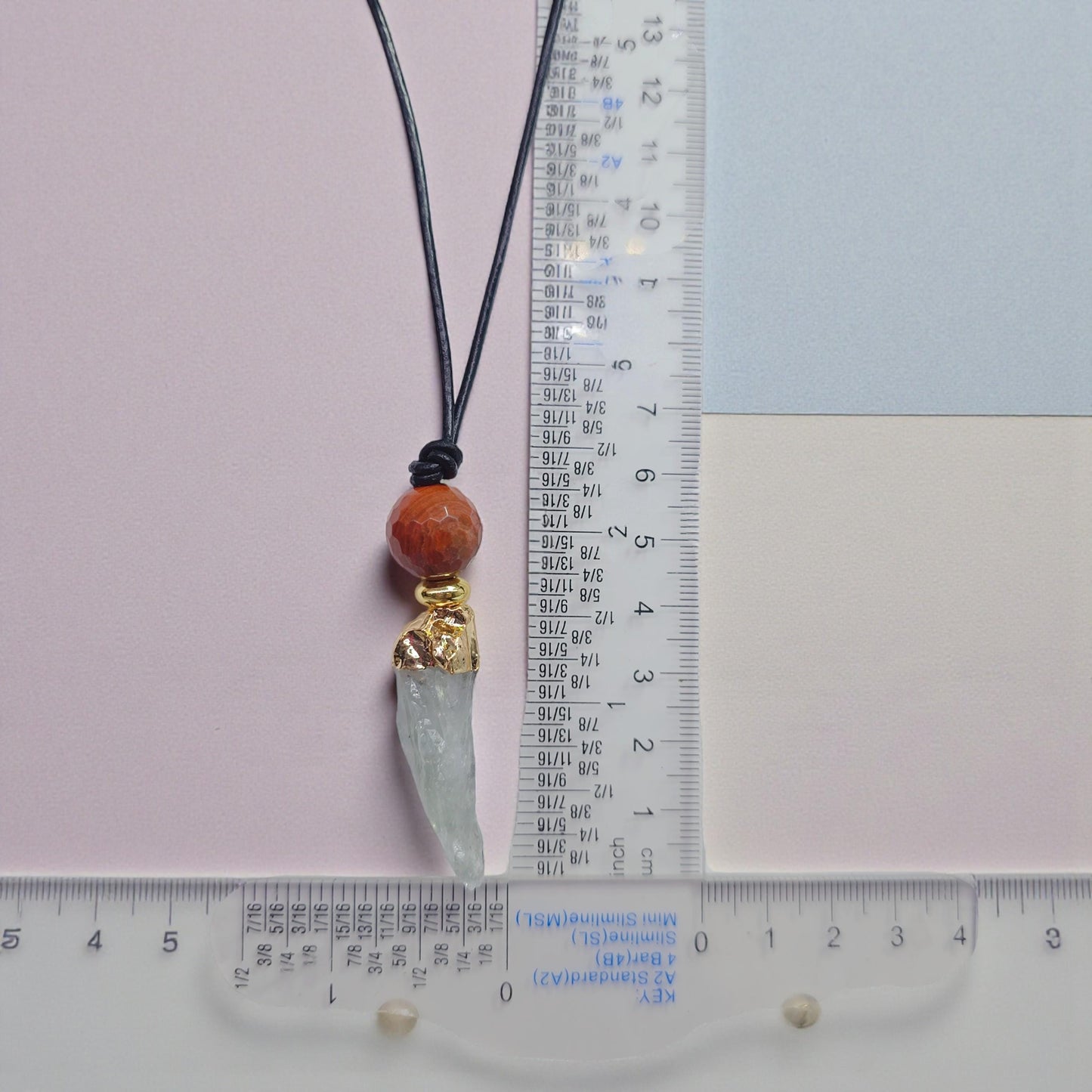 Raw Green Amethyst Necklace, Red Jasper Chunky Crystal Pendant, Boho Protection Jewelry, Healing Stone Gift, adjustable leather cord