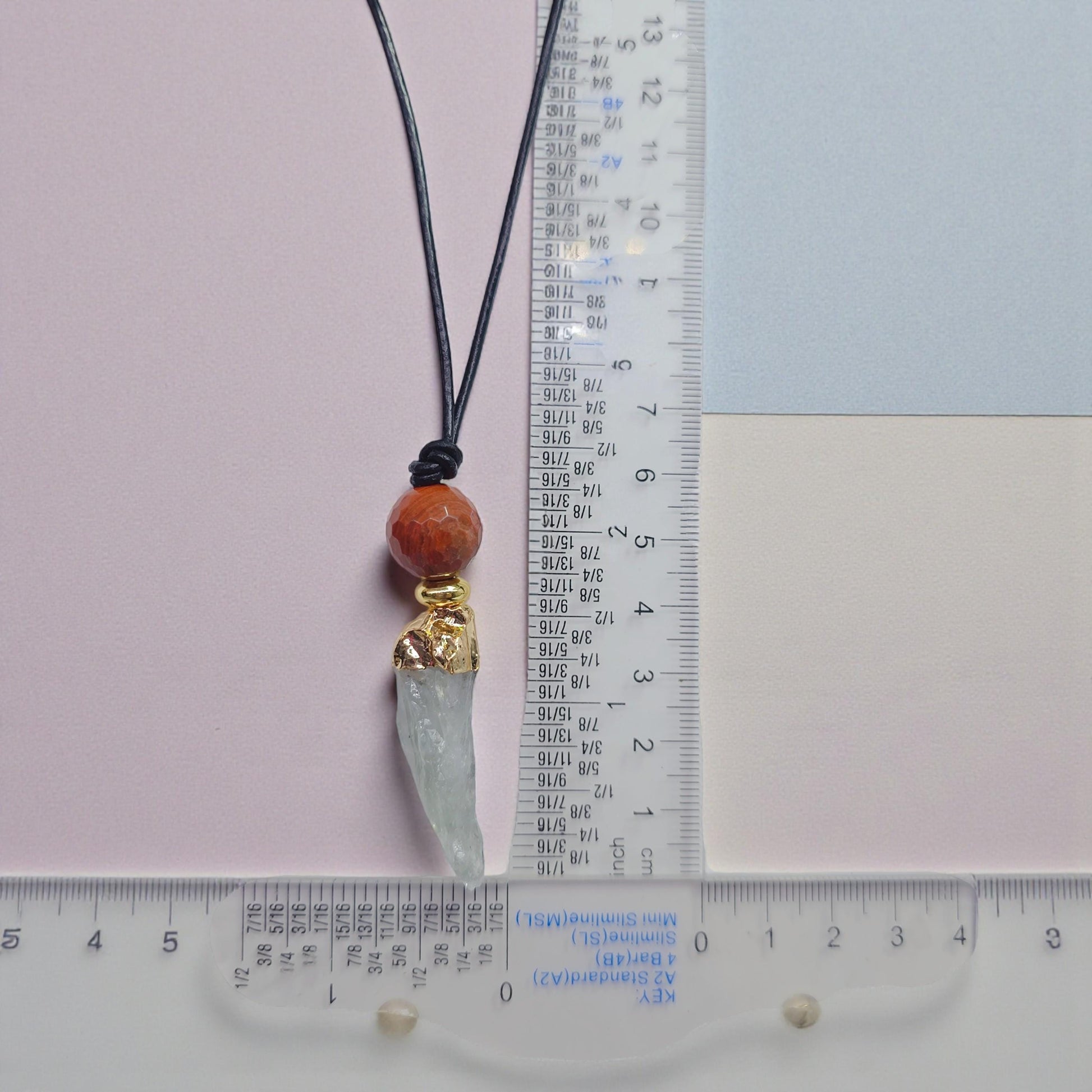 Raw Green Amethyst Necklace, Red Jasper Chunky Crystal Pendant, Boho Protection Jewelry, Healing Stone Gift, adjustable leather cord