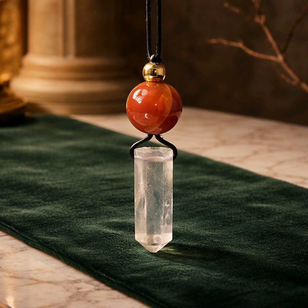 Clear Quartz Necklace, Red Agate Chunky Crystal Pendant, Healing Spiritual Jewelry, Protection Gift, adjustable leather cord