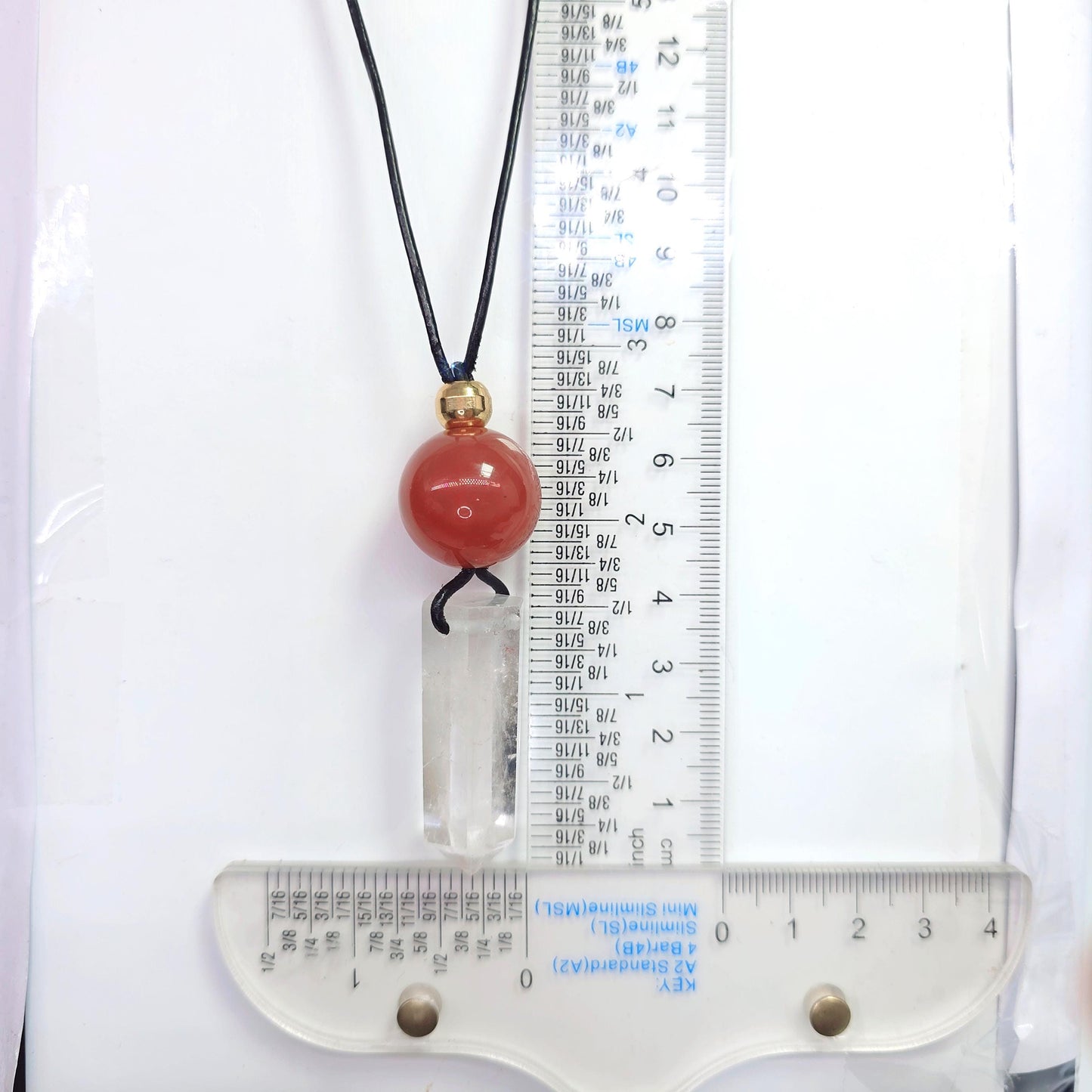 Clear Quartz Necklace, Red Agate Chunky Crystal Pendant, Healing Spiritual Jewelry, Protection Gift, adjustable leather cord