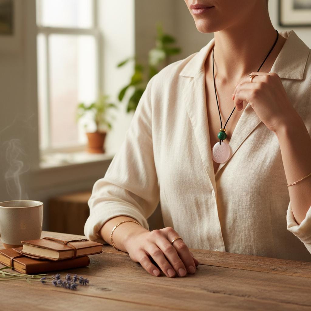Geometric Flower of Life Rose Quartz Necklace, Chunky Malachite Bead Spiritual Pendant, Adjustable Leather Cord up to 30 Inches #2564