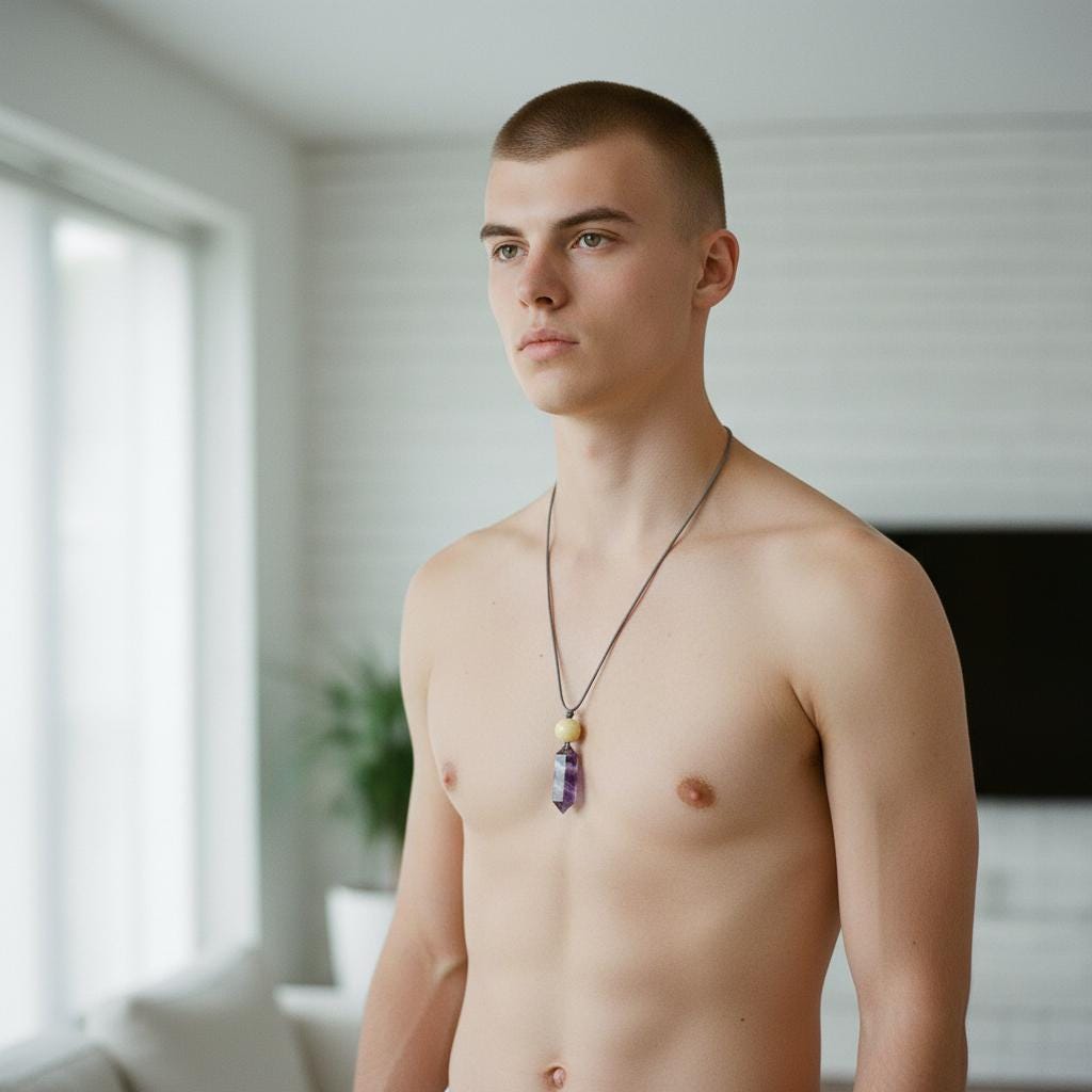 Geometric Chevron Amethyst Crystal Point Necklace, Chunky Dreamy Amethyst with Yellow Jade, Adjustable Leather Cord up to 30 Inches