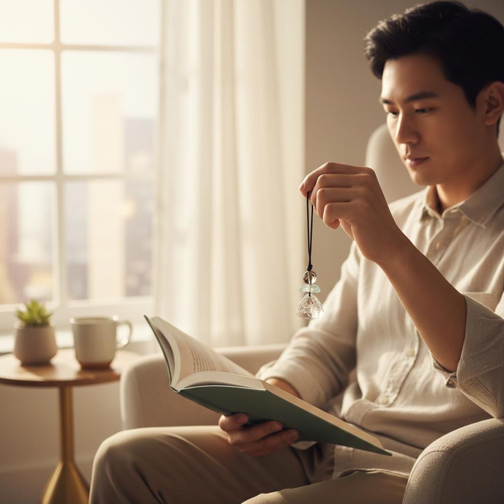 Geometric Irregular Clear Quartz Pendant, Chunky Aura Blue Crystal Necklace with Smoky Quartz, Adjustable Leather Cord up to 30 inches #2559