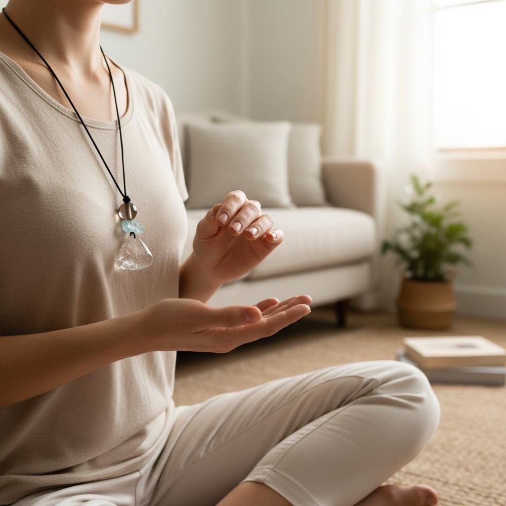 Geometric Irregular Clear Quartz Pendant, Chunky Aura Blue Crystal Necklace with Smoky Quartz, Adjustable Leather Cord up to 30 inches #2559