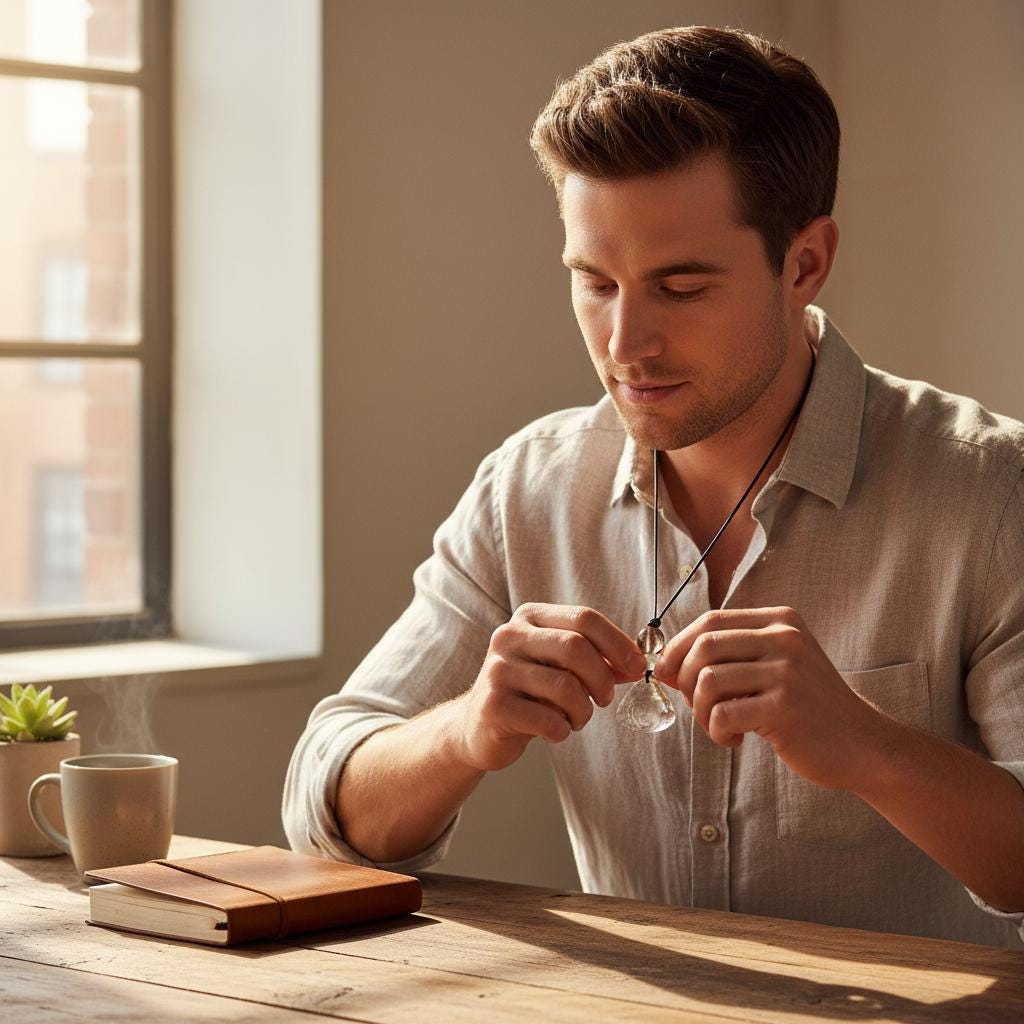 Geometric Irregular Clear Quartz Pendant, Chunky Aura Blue Crystal Necklace with Smoky Quartz, Adjustable Leather Cord up to 30 inches #2559