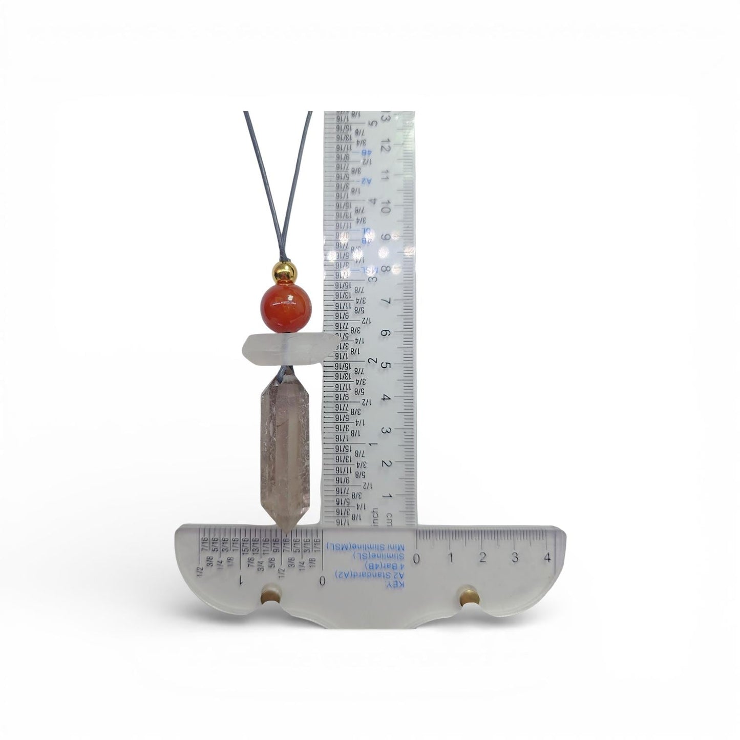 Geometric Smoky Quartz Pendant, Red Carnelian Clear Quartz Chunky Necklace, Healing Crystal Jewelry Adjustable Leather Cord up to 30" #2555