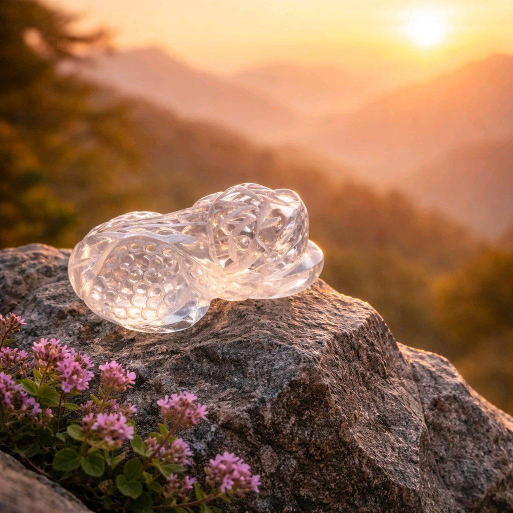 Carved Clear Quartz PiXiu Necklace, Chunky Geometric Brave Troops Amulet, Protection Talisman, adjustable leather cord