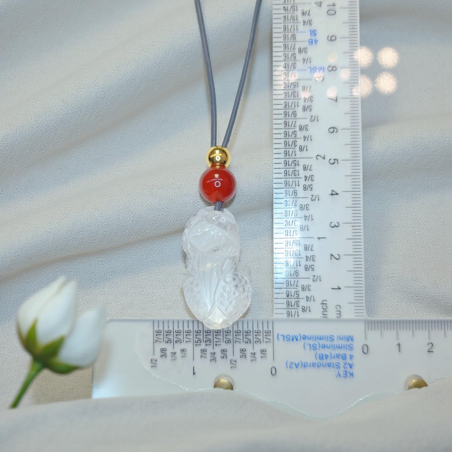 Carved Clear Quartz PiXiu Necklace, Chunky Geometric Brave Troops Amulet, Protection Talisman, adjustable leather cord
