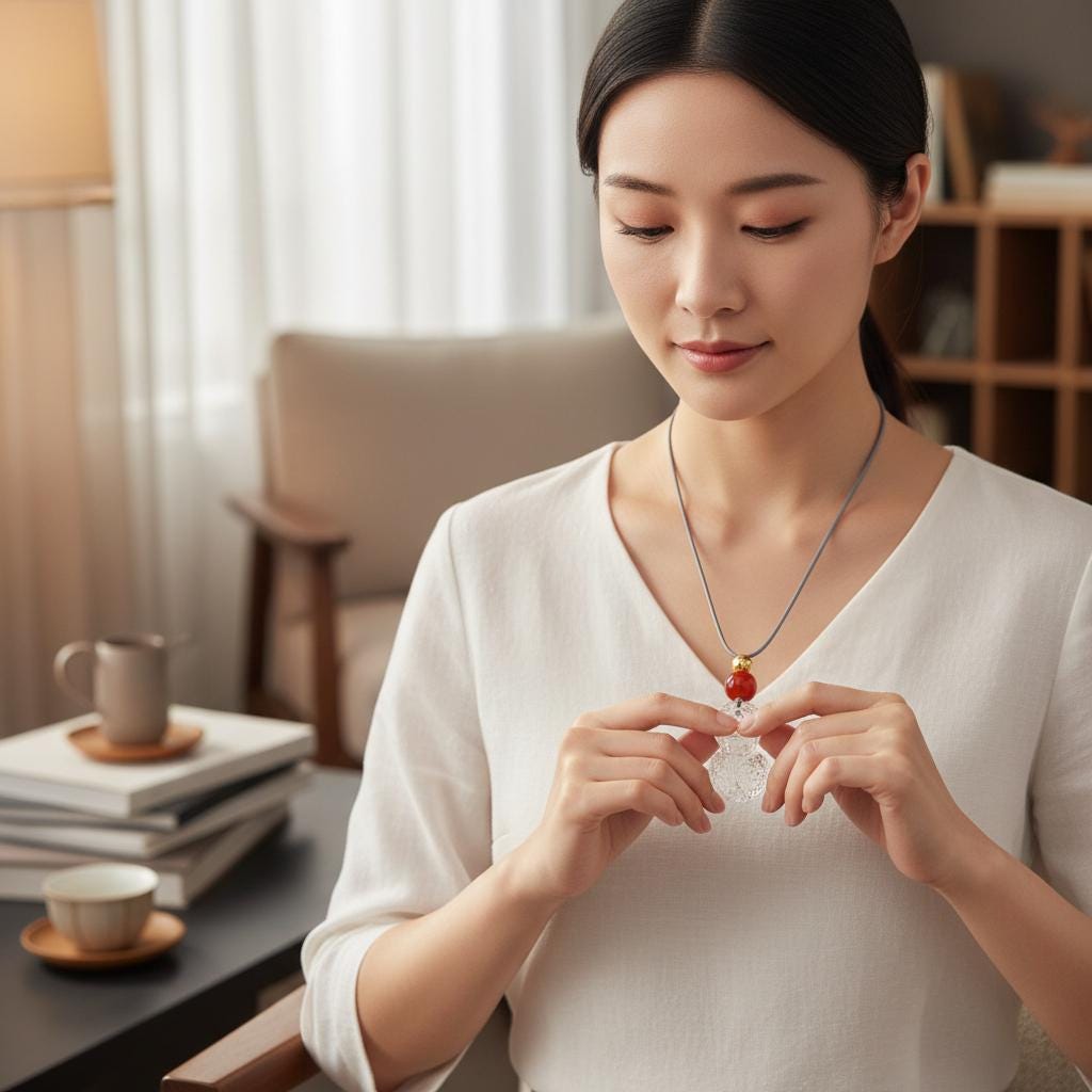 Carved Clear Quartz PiXiu Necklace, Chunky Geometric Brave Troops Amulet, Protection Talisman, adjustable leather cord