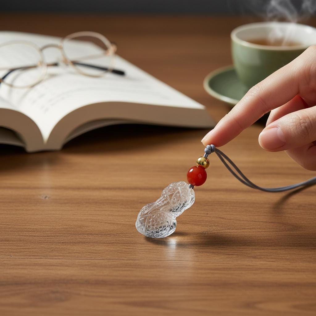 Carved Clear Quartz PiXiu Necklace, Chunky Geometric Brave Troops Amulet, Protection Talisman, adjustable leather cord