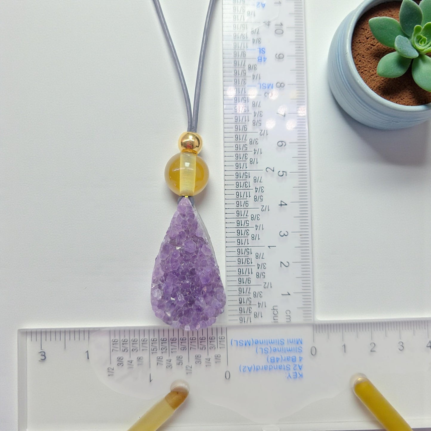 Raw Amethyst Point Citrine Necklace, Chunky Geometric Healing Crystal Amulet, Spiritual Protection Jewelry, adjustable leather cord