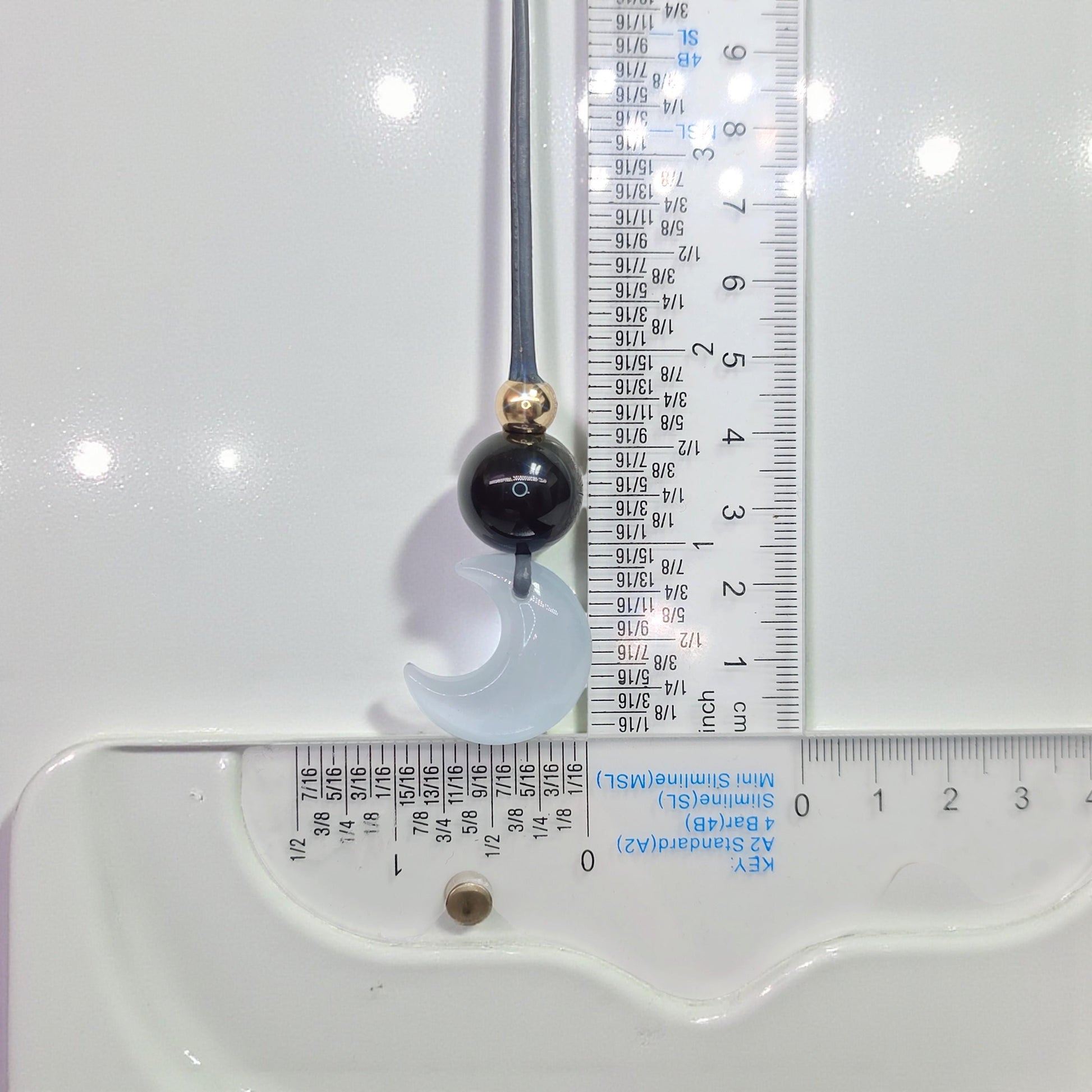 Cat Eye Necklace Moon Pendant, Obsidian Natural Gemstone Chunky Geometric Selenite Jewelry, Gift for Him Her, Adjustable Leather Cord